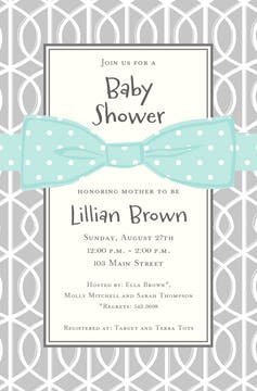 Baby Invitation w/ Blue, Pink Or Yellow Bow