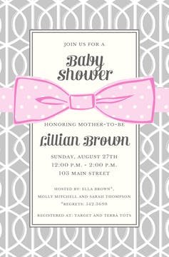 Baby Invitation w/ Blue, Pink Or Yellow Bow