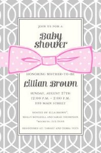 Baby Invitation w/ Blue, Pink Or Yellow Bow