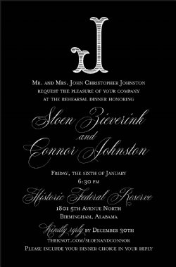 Rehearsal Dinner Invitation- black with white font