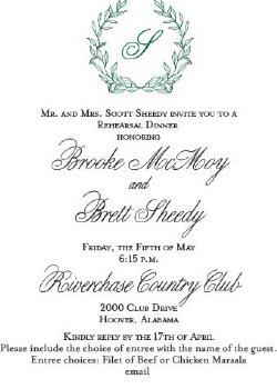 Rehearsal Dinner Invitation- custom crest and initial