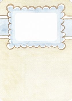 Tan with blue bordered picture box invitation